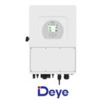 Falownik hybrydowy Deye SUN 10 kW SG01HP3 EU-AM2, 3-fazowy wysokonapięciowy, biały panel LCD nad portami, na białym tle.