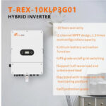 T-REX-10KLP3G01 hybrydowy falownik 10 kW na ścianie, z modułem SmartMeter; najważniejsze cechy: 10 lat gwarancji, 2 MPPT, funkcja UPS, IP65.