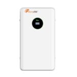 Magazyn energii FELICITYESS LUX-E-48100LG03 5,12 kWh LiFePO4 na białym tle, biała obudowa z okrągłym wyświetlaczem i logo.